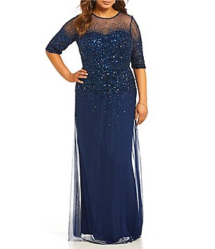 Plus size mother of the bride dress adrianna papell plus beaded sheer-sleeve gown BXHLIWA