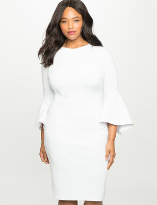 plus size white dress flare sleeve scuba dress VPAAQCQ