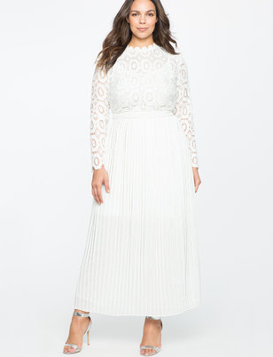 plus size white dress lace evening dress with pleated skirt TYHLCPS
