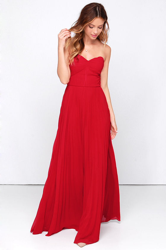 red maxi dress red dress - maxi dress - strapless dress - pleated dress - $89.00 DXJDGQT