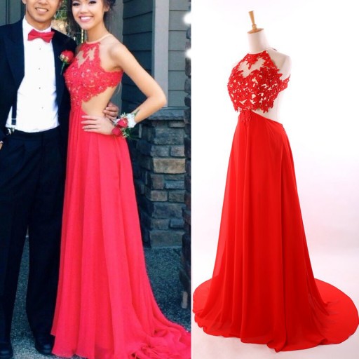 red prom dress, backless prom dress, sexy prom dresses, lace prom dresses,  ... PJVBEYG