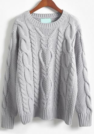 sheinside offers grey long sleeve batwing cable knit sweater u0026 more to fit  your FIGQJPK