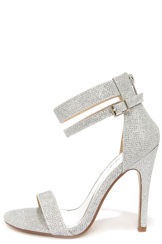 silver glitter heels pretty glitter heels - silver heels - ankle strap heels - $29.00 EDVRABW