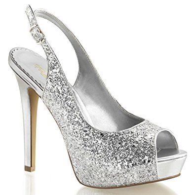 silver glitter heels womens 4.75 inch silver glitter sparkly high heels shoes with slingback  straps size: 6 NCBTQYR