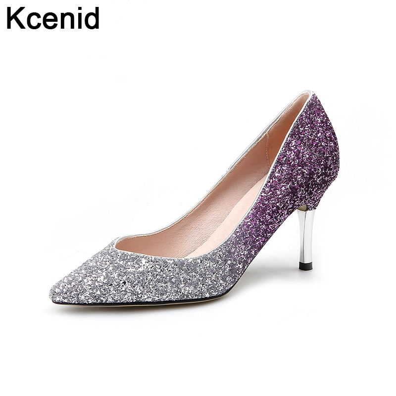 silver pumps kcenid new shoes women 2017 wedding shoes high heel pumps silver glitter  pointed toe CPUTIWZ