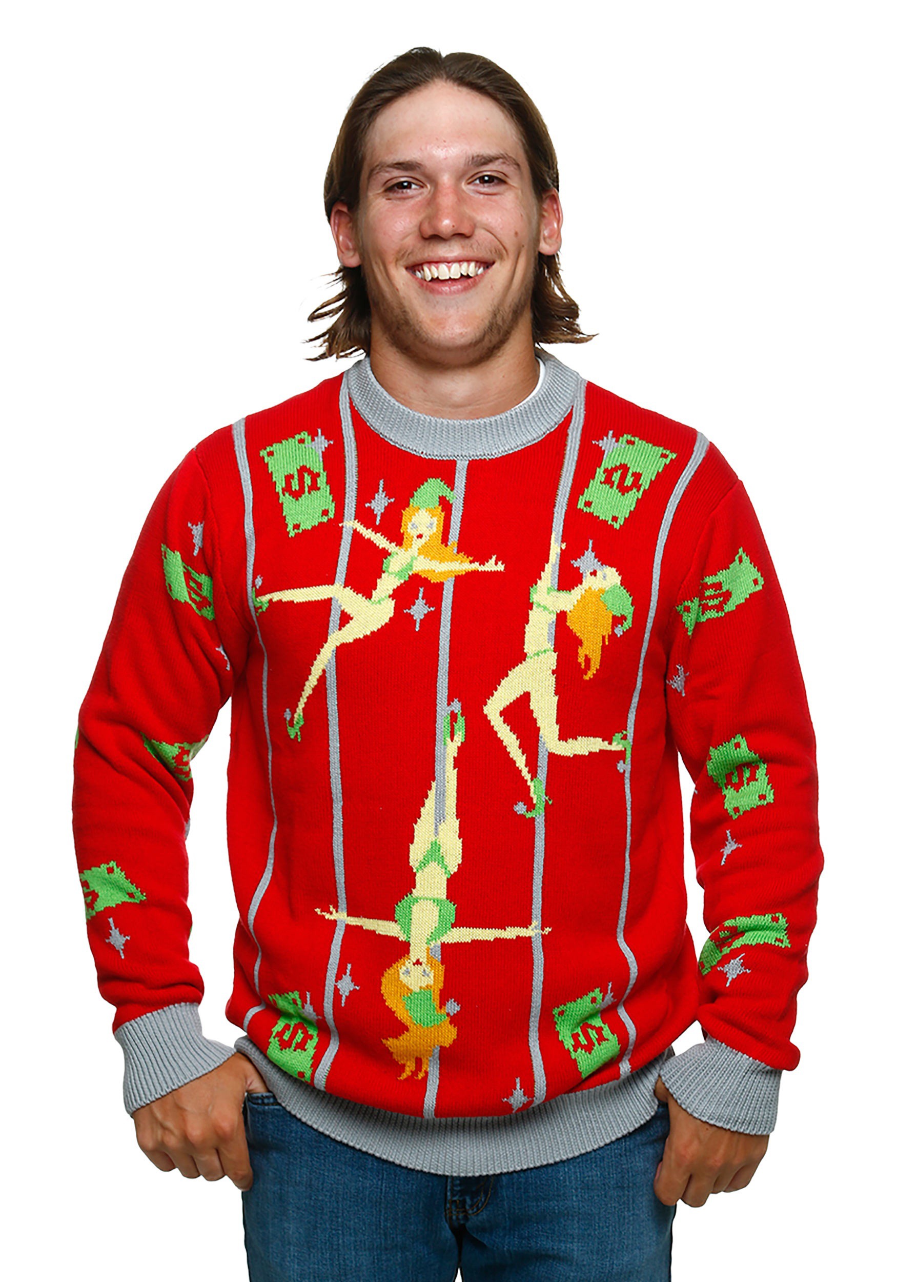 tacky christmas sweaters pole dancing elves ugly christmas sweater NBEJIZT