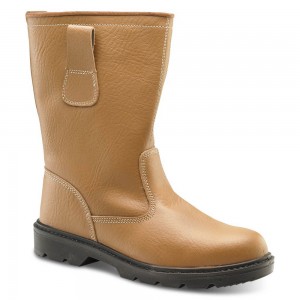 tan leather fur lined safety rigger boots with steel toe and midsole ZEPMXOQ