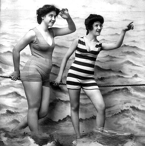 two women in vintage bathing suits. NYVTWEB
