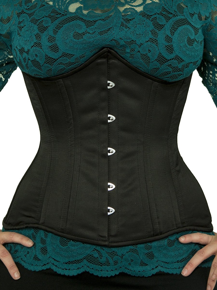 underbust corset waist trainer cs 426 black satin corset front HGXQCFP