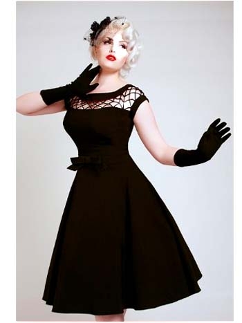 vintage style dresses 50u0027s style black fishnet detail tea length swing dress YGOZYSW
