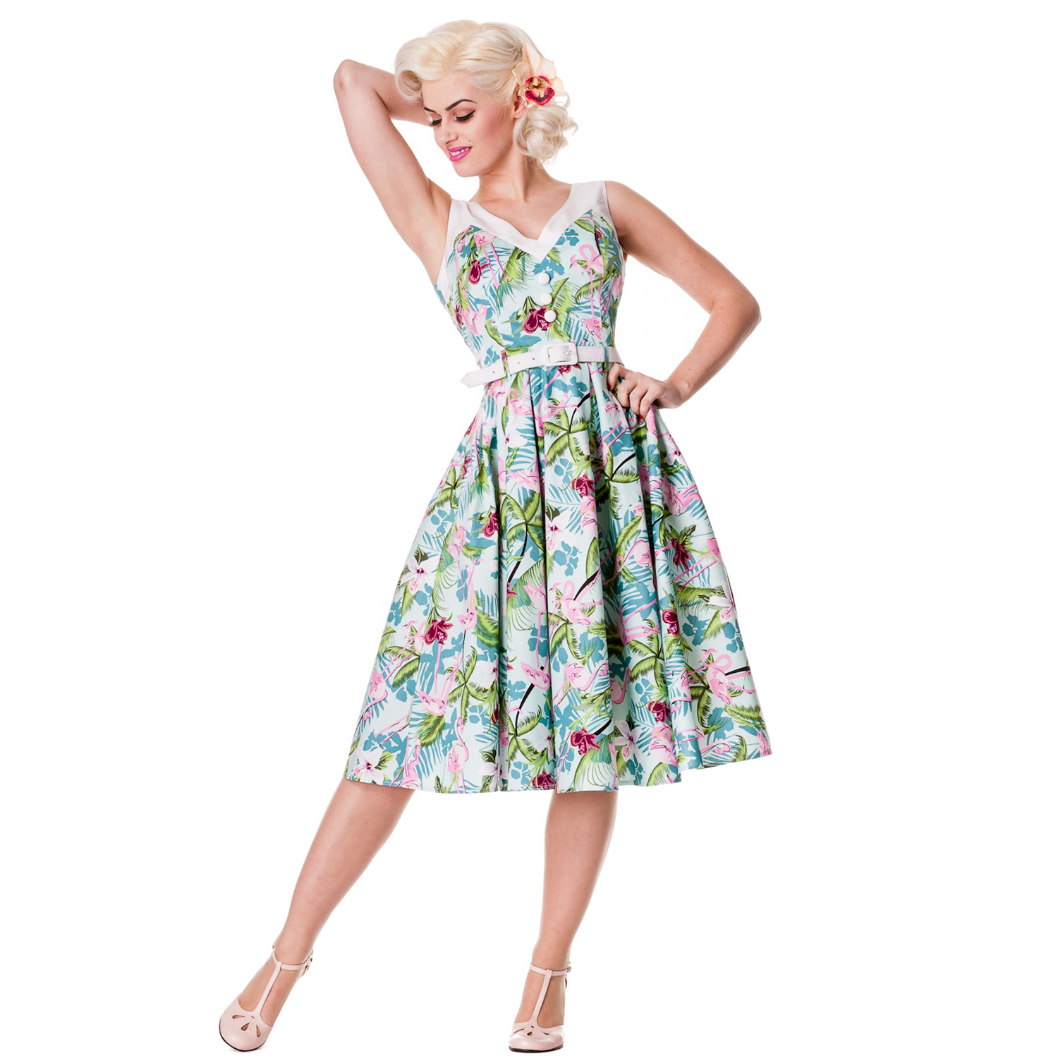 vintage style dresses image is loading hell-bunny-larissa-floral-flamingo-rockabilly-vintage-style - LTTUTJS