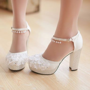 white wedding shoes womenu0027s platform rhinestrone lace flower buckle wedding gown dress high  heels GYDMUFA
