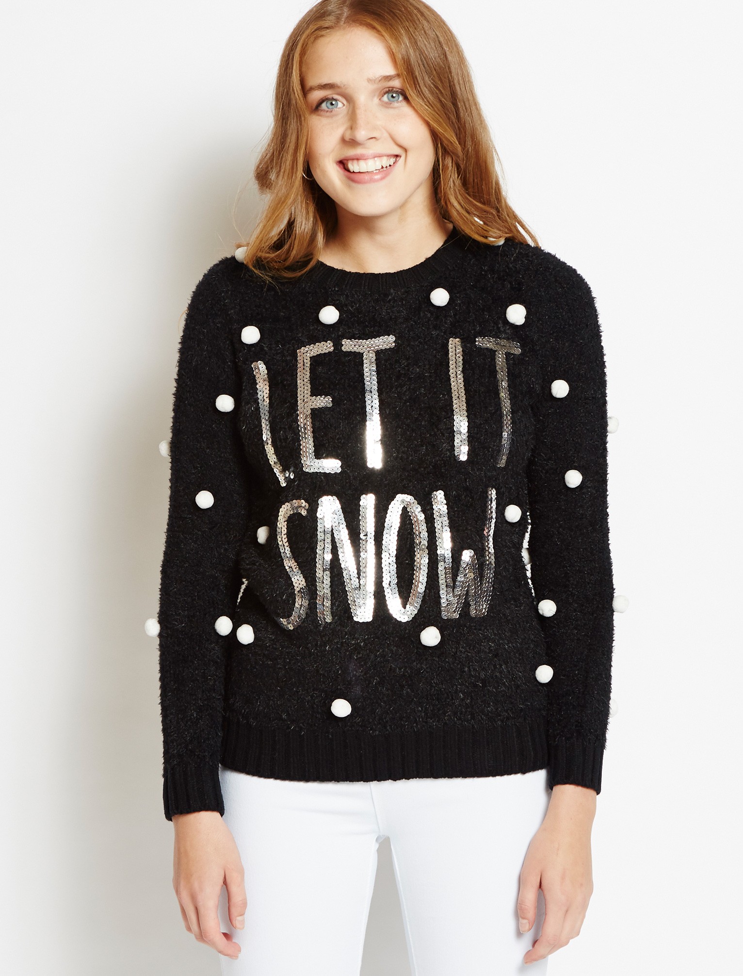 womens christmas jumpers womens merry christmas let it snow black jumper EFSCLSB