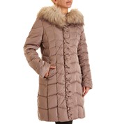 womens coat chevron quilted down coat with faux fur trimmed hood MPVXDZL