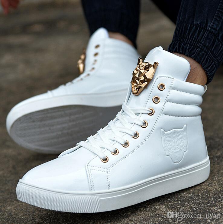 sneakers shoes for men new fashion high top sports shoe for men pu leather lace up red CDYRFTI