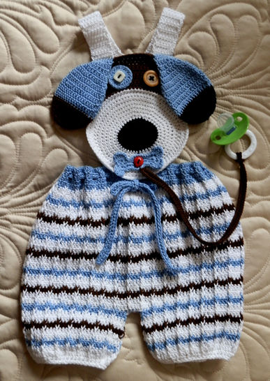 Baby Boy Puppy Face Overalls with Binky Lariat Crochet Pattern
