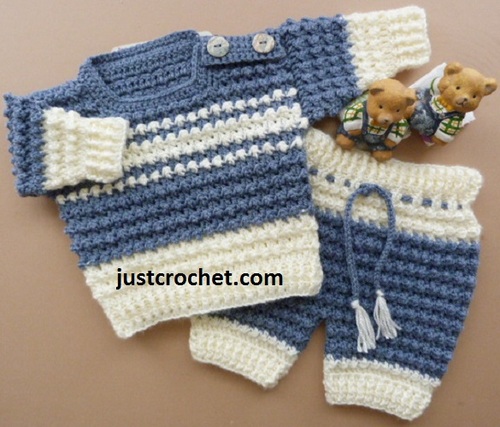 Boy's Crochet Sweater & Pants Set | AllFreeCrochet.com