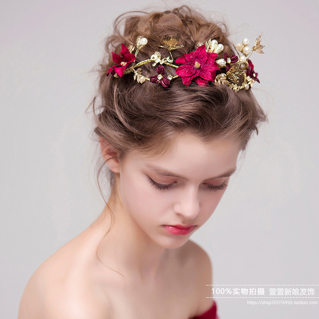 Hot sale Traditional Chinese Wedding Hair Accessories Vintage Red