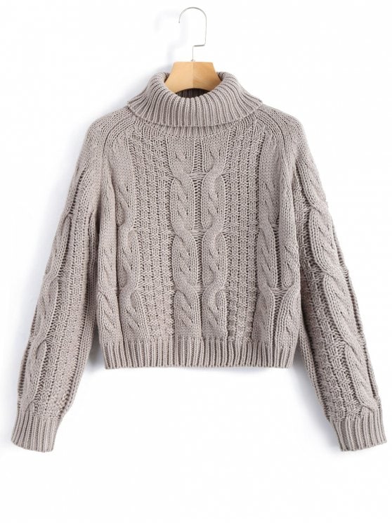 HOT] 2019 ZAFUL Turtleneck Cropped Cable Knit Sweater In GRAY L | ZAFUL