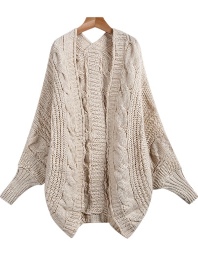 Apricot Long Sleeve Loose Cable Knit Cardigan | SHEIN