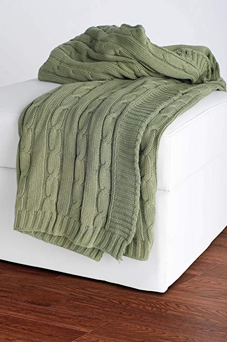 Amazon.com: Rizzy Home Cable Knit Throw Blanket Olive: Home & Kitchen