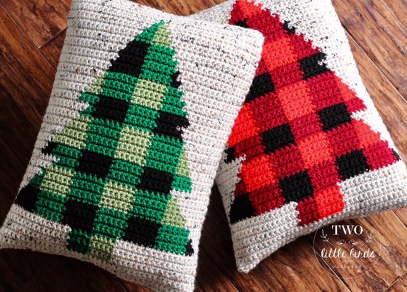 Christmas crochet pattern, crochet pillow pattern, buffalo plaid, buffalo  check, crochet Christmas tree, pdf file, The BUFFALO SPRUCE Pillow
