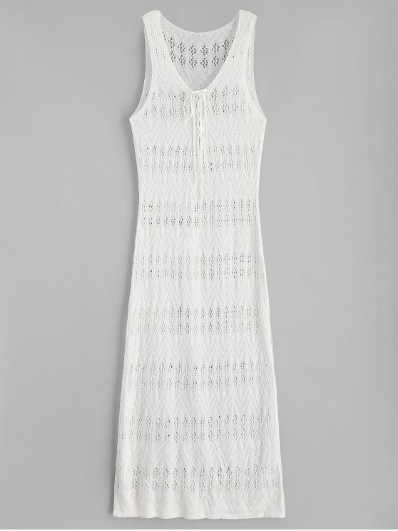 2019 Side Slit Maxi Crochet Beach Dress In WARM WHITE ONE SIZE | ZAFUL