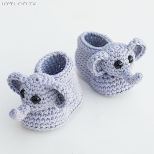 Ellie The Elephant Crochet Baby Booties | AllFreeCrochet.com