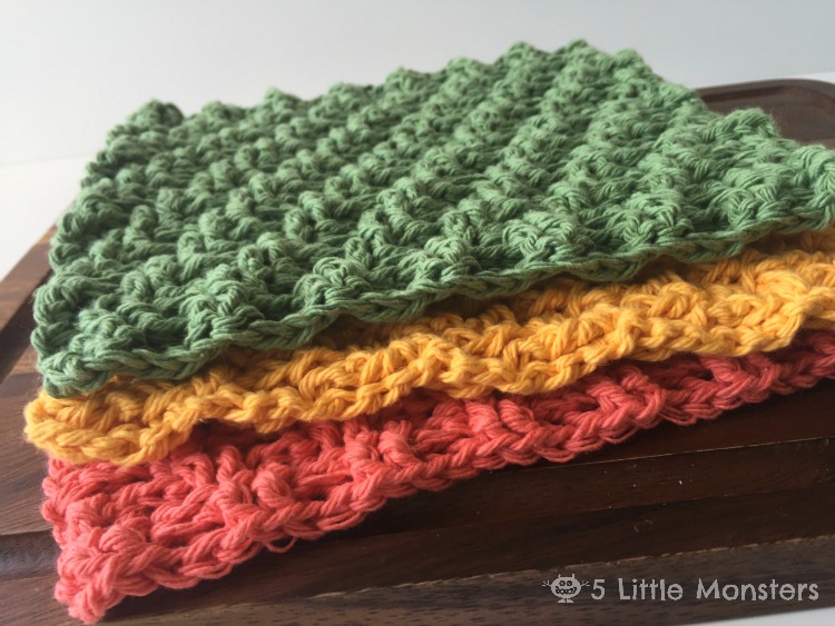 5 Little Monsters: Diagonal Weave Crochet Dishcloths