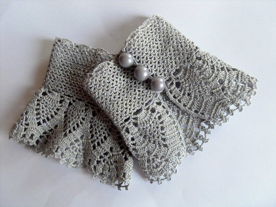 Crochet Gloves Victorian Gloves Gray Lace by SmilingKnitting, $22.00