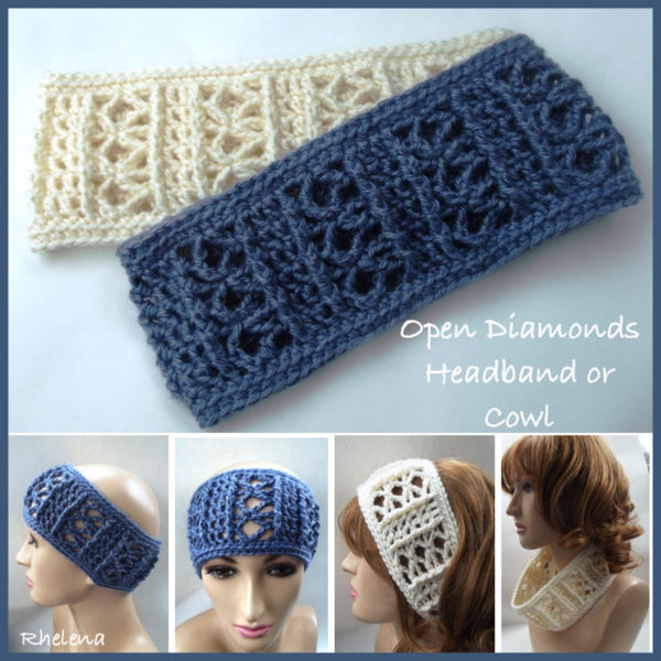 Wide Crochet Headband - Open Diamonds - CrochetN'Crafts