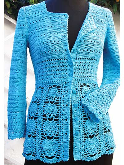 Crochet Cardigan & Vest Patterns - Blue Lace Jacket Crochet Pattern