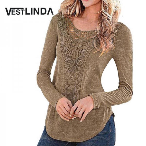 Vestlinda Ethnic Boho Blouse Crochet Shirt Long Sleeve Tops Casual