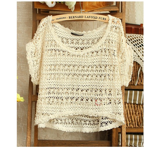 Kawaii Cute Short Sleeved Hollow Out Crochet T-shirt Tops on Luulla