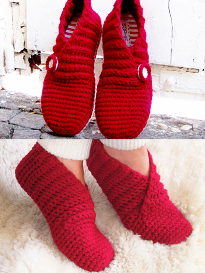 Crochet Slipper Patterns - Red Rib Basic Slippers Crochet Pattern