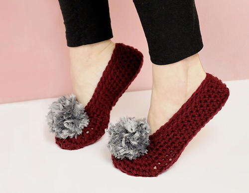 Pom Pom Crochet Slippers for Adults | FaveCrafts.com