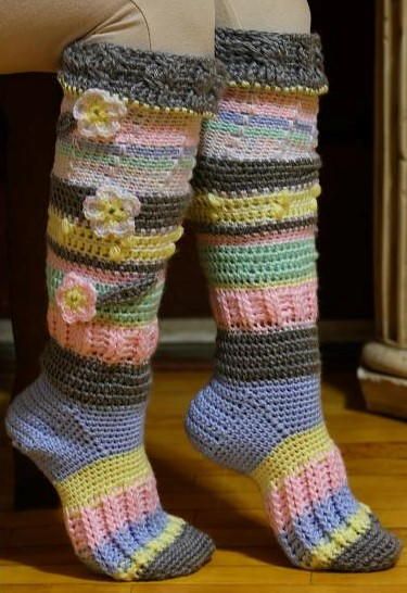 Colorful Knee High Socks | Free Crochet Socks and Slipper Patterns
