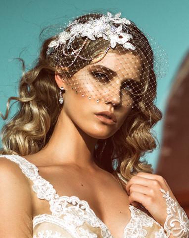 Bridal headpiece - lace and diamonte chains - Harlow deluxe by