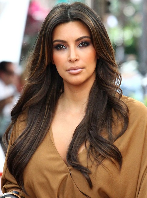 Kim Kardashian Long Hairstyles: Center-Parted Hairstyles - PoPular