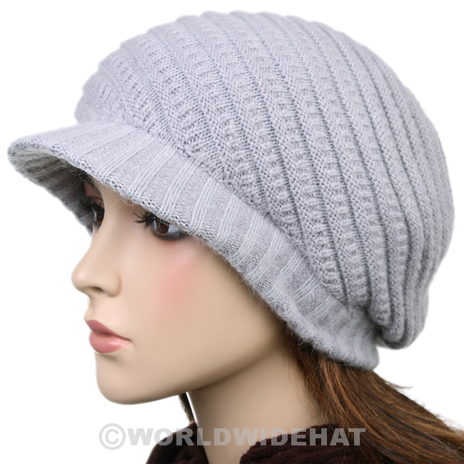Modern Visor Beanie Knit Hat Winter Cap Lady Gray vs470g - Hats Caps