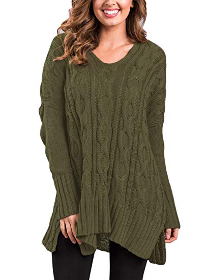 Sidefeel Women Casual V Neck Loose Fit Knit Sweater Pullover Top at