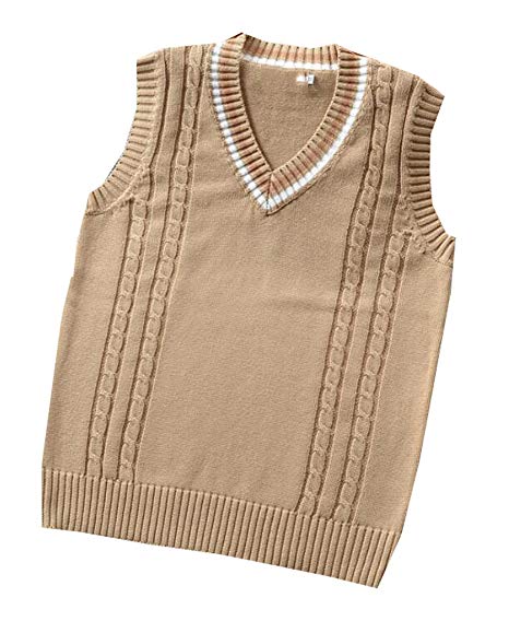 ainr Women's Deep V-neck Cotton Solid Color Knit Vest Textured
