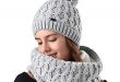 Womens Winter Hat and Scarf Set for Girls Knitted Beanie Hat Pom Pom