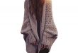 Mcupper-Women Oversized Loose Knitted Sweater Batwing Sleeve Taupe