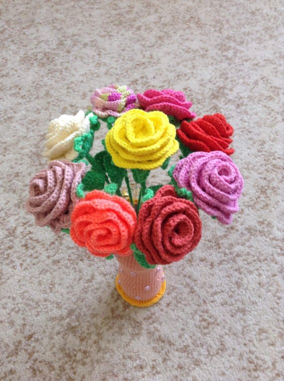Knitted flowers.knitted Roses.the flowers are handmade.a | Etsy