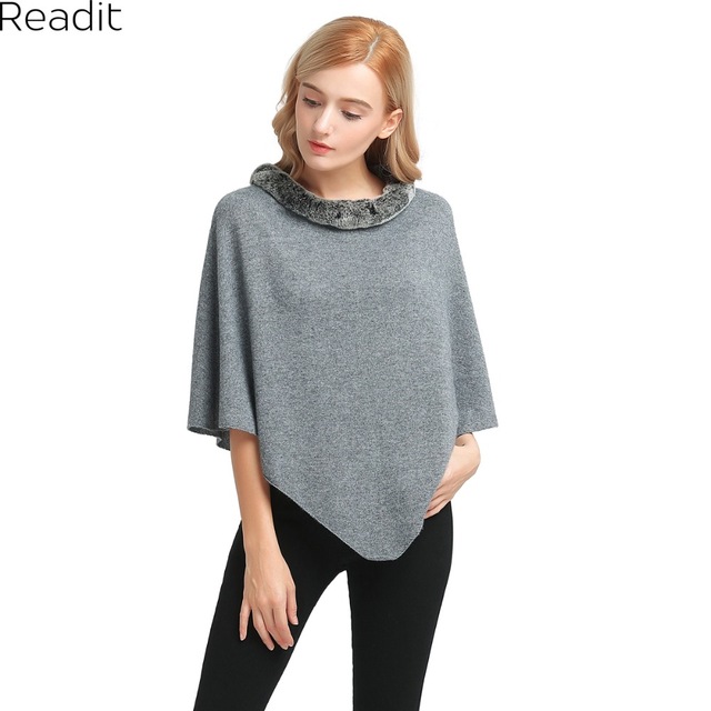 Readit Winter Womens Poncho and Cape Fur Collar Poncho Sweater Women