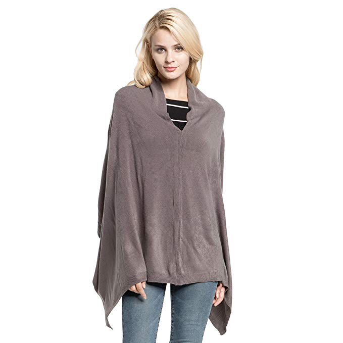 Vankerful Women's Faux Cashmere Acrylic Knitted Poncho Solid Wrap