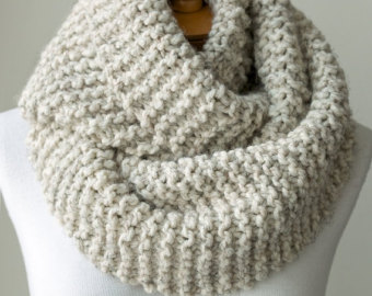 Knit scarf, chunky knitted infinity scarf in Pale Brown or Beige