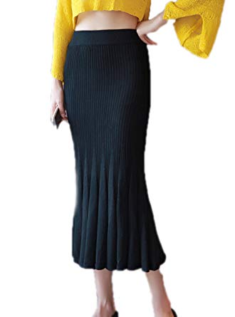 ASWear Women's Mid Waist Maxi Long Mermaid Skirt Knitted Long Skirts