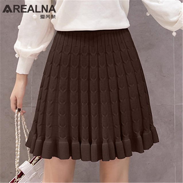 2018 Women Autumn Winter Knitted Skirt Elastic High Waist Short